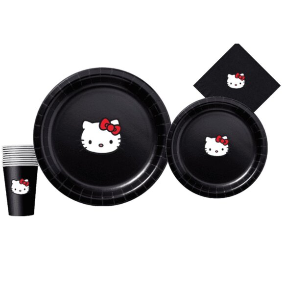 Kitty Party Supplies Set, Black and White Theme, Plates Cups and Napkins - Picture 1 of 5
